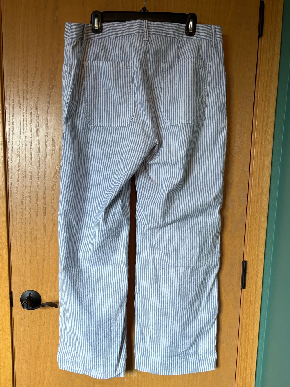 NWT Frank & Eileen White and Blue Striped Limerick 31’ Long Wide-Leg Pants - Picture 5 of 11